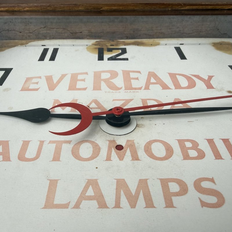 画像7: VINTAGE ANTIQUE WALL CLOCK MAZDA SESSIONS ヴィンテージ アンティーク ウォールクロック マツダ セッション 壁掛け時計 /  ウッド 木製 四角形 アドバタイジング 企業物 店舗什器 アメリカ
