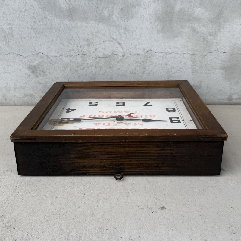 画像4: VINTAGE ANTIQUE WALL CLOCK MAZDA SESSIONS ヴィンテージ アンティーク ウォールクロック マツダ セッション 壁掛け時計 /  ウッド 木製 四角形 アドバタイジング 企業物 店舗什器 アメリカ
