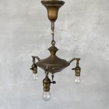 VINTAGE ANTIQUE LIGHT ヴィンテージ アンティーク シャンデリア パンライト 吊り下げライト  天井照明 / 3灯 ライト ペンダントランプ 真鍮 店舗什器 E26 アメリカ USA (2)