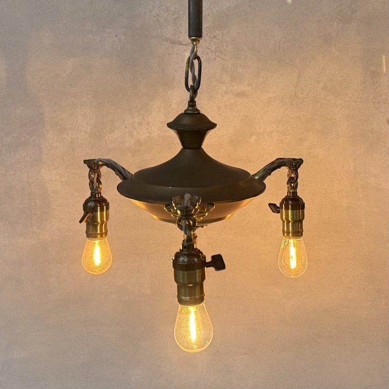 画像11: VINTAGE ANTIQUE LIGHT ヴィンテージ アンティーク シャンデリア パンライト 吊り下げライト  天井照明 / 3灯 ライト ペンダントランプ 真鍮 店舗什器 E26 アメリカ USA (2)
