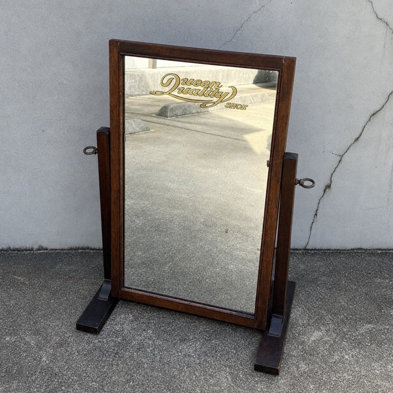 画像1: VINTAGE ANTIQUE STAND MIRROR QUEEN QUALITY SHOE ヴィンテージ アンティーク 鏡 ミラー スタンドミラー  /  アドバタイジング 企業物 ウッド 木製 置き型 靴屋 店舗什器 アメリカ 