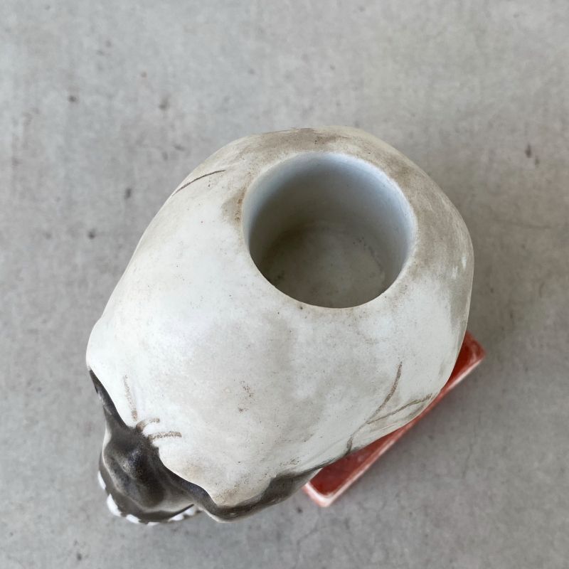 VINTAGE SKULL ヴィンテージ ドクロ キャンドルホルダー / スカルオンブック 陶器 骸骨 日本製 JAPAN - RUST