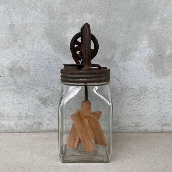 画像2: VINTAGE ANTIQUE BUTTER CHURN ヴィンテージ アンティーク バターチャーン ガラス 瓶 アメリカ / 発酵バター キッチン インテリア 店舗什器 (2)