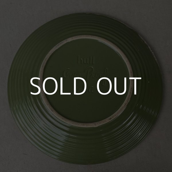 画像2: VINTAGE ANTIQUE HULL ヴィンテージ アンティーク ハル ポタリー アボカド グリーン プレート 皿 陶器 / アメリカ  トレー 食器 丸皿 大 緑色 USA (6) (2)