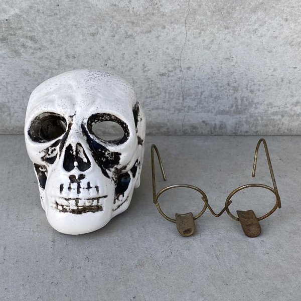 画像7: VINTAGE SKULL ASHTRAY ヴィンテージ スカル 灰皿 / 陶器 ドクロ メガネ 眼鏡 オブジェ 置物 JAPAN 日本製 (2) (7)