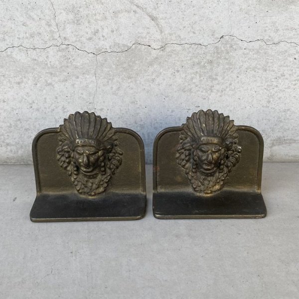 画像2: VINTAGE ANTIQUE BOOKENDS INDIAN ヴィンテージ アンティーク ブックエンド ブックスタンド 本立て インディアン / コレクタブル オブジェ ディスプレイ インテリア 雑貨 アメリカ (2)