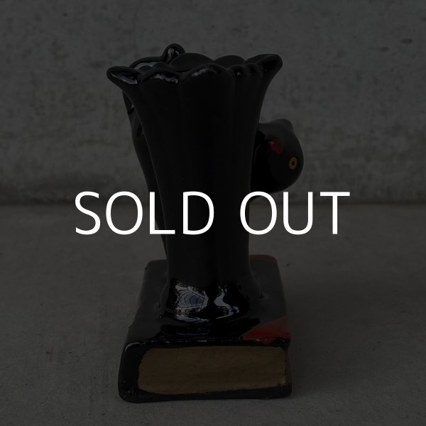 画像5: VINTAGE ANTIQUE CERAMIC PEN HOLDER BLACK CAT ヴィンテージ アンティーク セラミック ペンホルダー 黒猫 / コレクタブル オブジェ ディスプレイ 陶器 置物 輸出用 (5)
