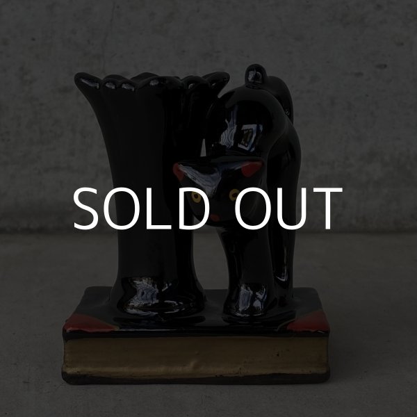 画像2: VINTAGE ANTIQUE CERAMIC PEN HOLDER BLACK CAT ヴィンテージ アンティーク セラミック ペンホルダー 黒猫 / コレクタブル オブジェ ディスプレイ 陶器 置物 輸出用 (2)