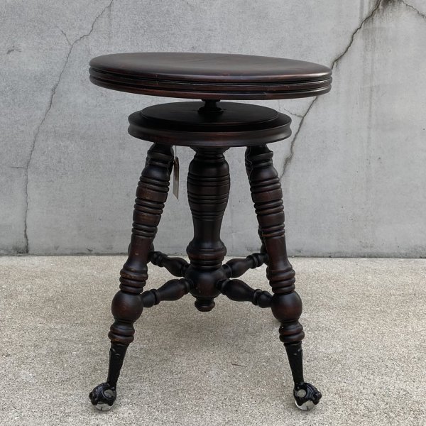 画像4: VINTAGE ANTIQUE PIANO CHAIR STOOL  ヴィンテージ アンティーク ピアノチェア スツール 椅子 / 回転いす ウッド 木製 家具 店舗什器 アメリカ (2) (4)