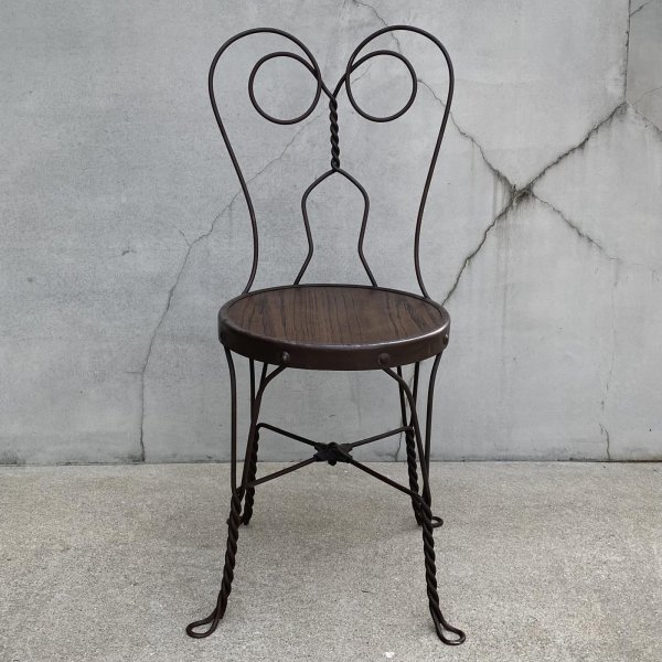 画像2: VINTAGE ANTIQUE ICE CREAM PARLOR CHAIR ヴィンテージ アンティーク アイスクリームパーラーチェア 椅子 / ウッド アイアン 木製 家具 店舗 什器 アメリカ USA (4) (2)