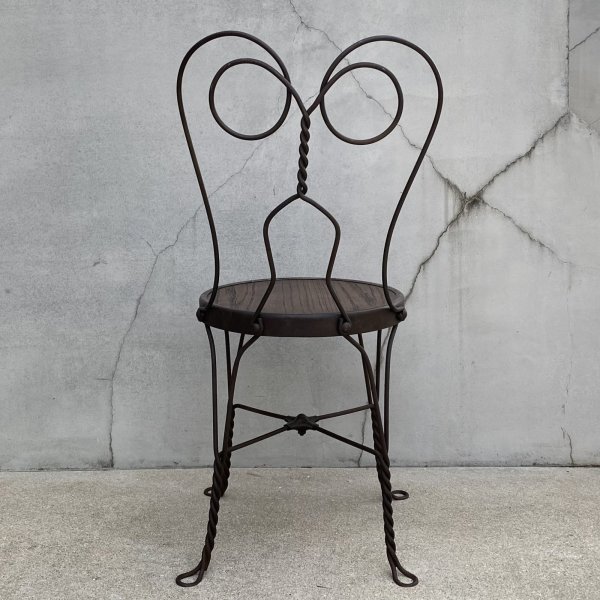 画像3: VINTAGE ANTIQUE ICE CREAM PARLOR CHAIR ヴィンテージ アンティーク アイスクリームパーラーチェア 椅子 / ウッド アイアン 木製 家具 店舗 什器 アメリカ USA (4) (3)