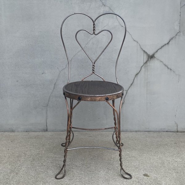 画像2: VINTAGE ANTIQUE ICE CREAM PARLOR CHAIR ヴィンテージ アンティーク アイスクリームパーラーチェア 椅子 / ウッド アイアン 木製 家具 店舗 什器 アメリカ USA (5) (2)