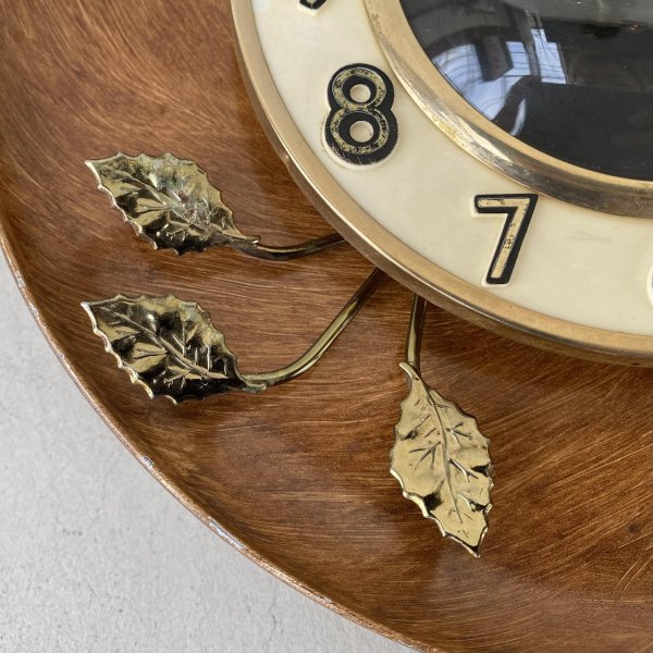 画像9: VINTAGE ANTIQUE WALL CLOCK UNITED ヴィンテージ アンティーク ウォールクロック 壁掛け時計 / インテリア ミッドセンチュリー リーフ 葉っぱ ブラウン 茶色 店舗什器 アメリカ USA (9)
