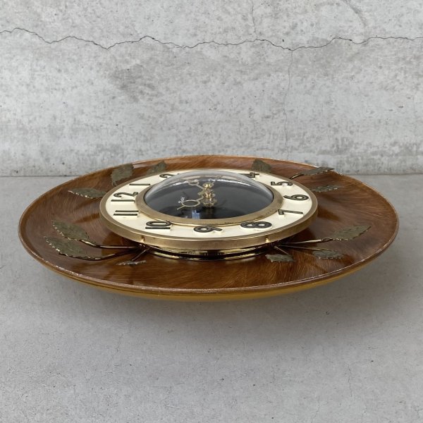 画像6: VINTAGE ANTIQUE WALL CLOCK UNITED ヴィンテージ アンティーク ウォールクロック 壁掛け時計 / インテリア ミッドセンチュリー リーフ 葉っぱ ブラウン 茶色 店舗什器 アメリカ USA (6)