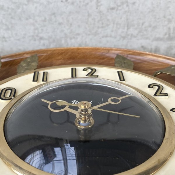 画像10: VINTAGE ANTIQUE WALL CLOCK UNITED ヴィンテージ アンティーク ウォールクロック 壁掛け時計 / インテリア ミッドセンチュリー リーフ 葉っぱ ブラウン 茶色 店舗什器 アメリカ USA (10)