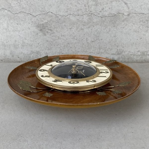 画像5: VINTAGE ANTIQUE WALL CLOCK UNITED ヴィンテージ アンティーク ウォールクロック 壁掛け時計 / インテリア ミッドセンチュリー リーフ 葉っぱ ブラウン 茶色 店舗什器 アメリカ USA (5)