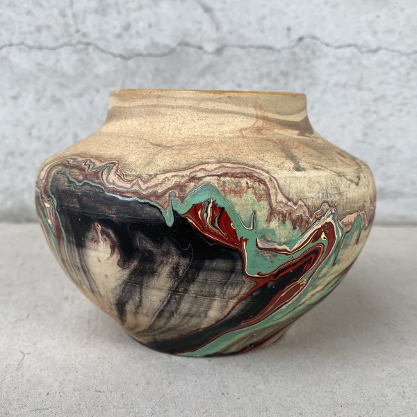 画像1: VINTAGE ANTIQUE NEMADJI POTTERY INDIAN NATIVE CLAY ヴィンテージ アンティーク ネマジ ポタリー ネイティブクレイ 陶器 花瓶 / インディアン コレクタブル オブジェ インテリア 鉢 壺 フラワーベース  アメリカ (1)
