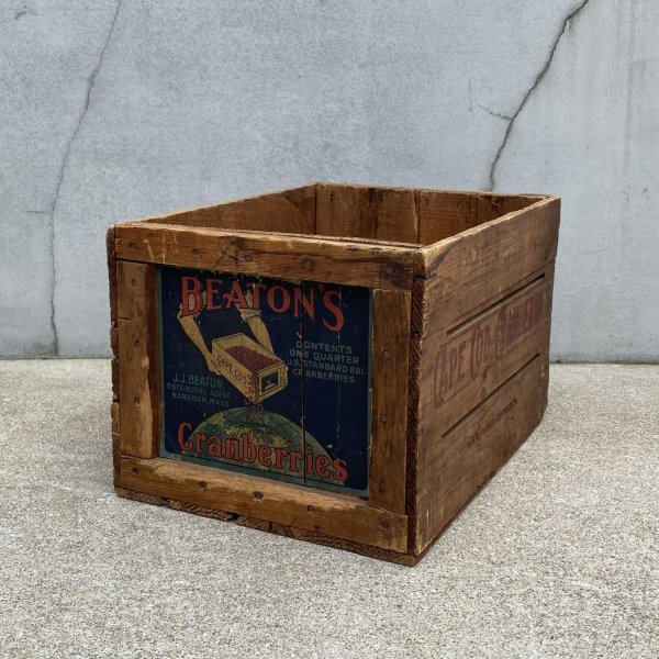 画像1: VINTAGE ANTIQUE WOOD CRATE WOODEN BOX J.J.BEATONS ヴィンテージ アンティーク ウッドボックス 木箱 / コレクタブル 収納 ケース ガレージ ガーデニング クランベリー 店舗什器 アメリカ USA   (1)