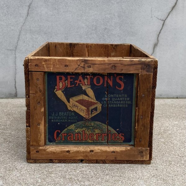 画像2: VINTAGE ANTIQUE WOOD CRATE WOODEN BOX J.J.BEATONS ヴィンテージ アンティーク ウッドボックス 木箱 / コレクタブル 収納 ケース ガレージ ガーデニング クランベリー 店舗什器 アメリカ USA   (2)