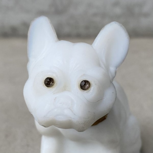 画像8: VINTAGE ANTIQUE  BULLDOG ヴィンテージ アンティーク フレンチブルドッグ オブジェ / コレクタブル ディスプレイ インテリア ガラス 置物 犬 動物 白色 アメリカ (8)