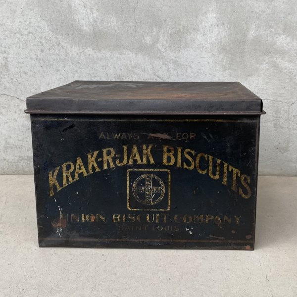画像2: VINTAGE ANTIQUE KRAK-R-JAK  THE UNION BISCUIT CO. TIN CAN ヴィンテージ アンティーク  クラッカージャック ティン 缶 箱 ボックス / アドバタイジング  ビスケット ブリキ 小物入れ 収納 雑貨 企業物 アメリカ   (2)