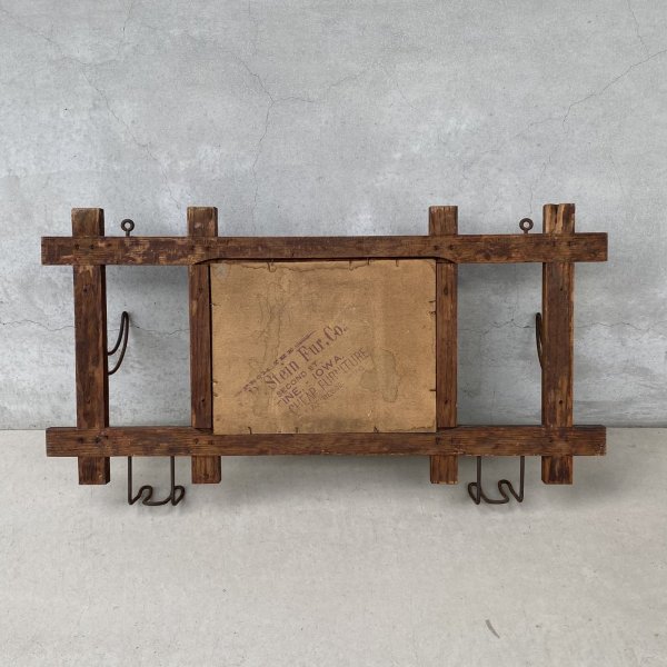 画像2: VINTAGE ANTIQUE WALL MIRROR ヴィンテージ アンティーク 鏡 ミラー 壁掛けミラー ウォールミラー / フック付き ウォールラック インテリア ウッド 木製 店舗什器 アメリカ  (2)