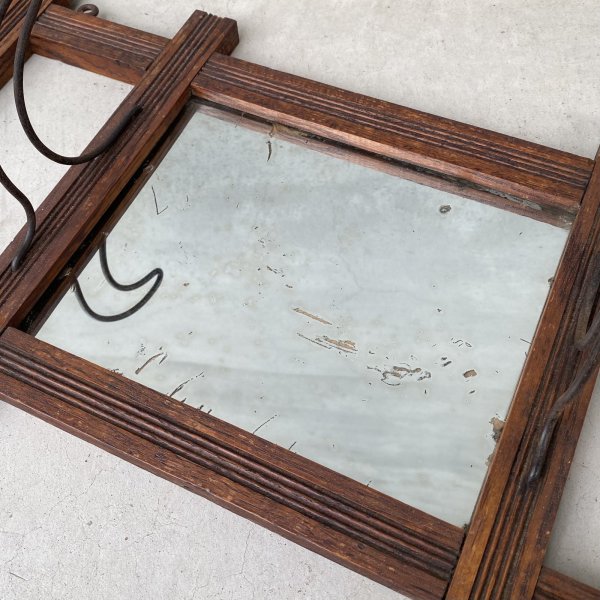 画像3: VINTAGE ANTIQUE WALL MIRROR ヴィンテージ アンティーク 鏡 ミラー 壁掛けミラー ウォールミラー / フック付き ウォールラック インテリア ウッド 木製 店舗什器 アメリカ  (3)