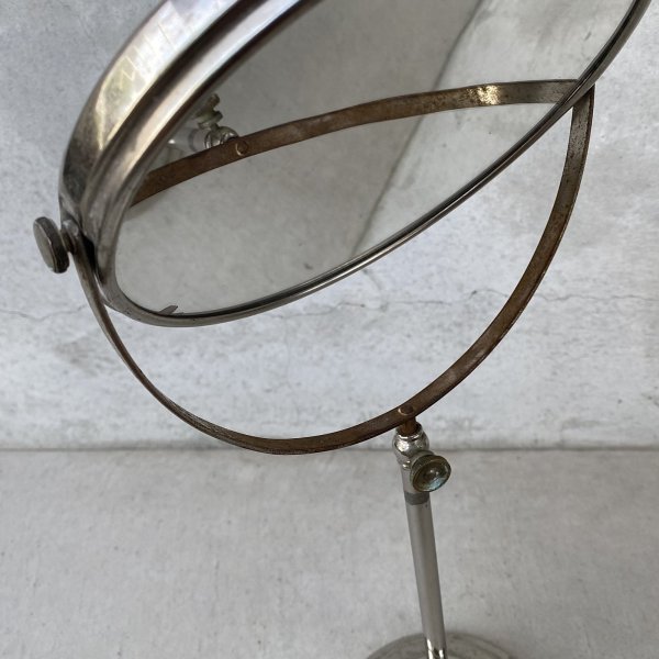画像6: VINTAGE ANTIQUE MIRROR ヴィンテージ アンティーク スタンドミラー 鏡 / 卓上ミラー シェービングミラー ラウンド インテリア 化粧 店舗什器 アメリカ USA (4) (6)