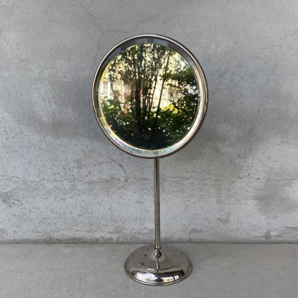 画像1: VINTAGE ANTIQUE MIRROR ヴィンテージ アンティーク スタンドミラー 鏡 / 卓上ミラー シェービングミラー ラウンド インテリア  化粧 店舗什器 アメリカ USA (5) (1)