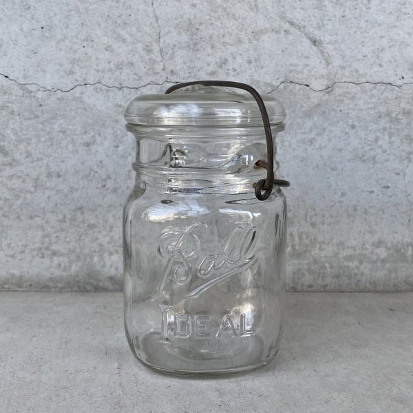 画像1: VINTAGE ANTIQUE BALL IDEAL JAR ヴィンテージ アンティーク ボール ジャー ガラス瓶 アメリカ / ワイヤー付き クリアー ディスプレイ ボトル 小物入れ 収納 店舗什器 D (1)