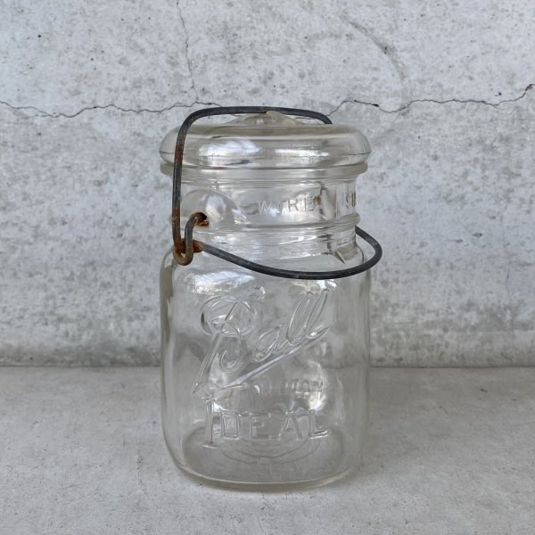 画像1: VINTAGE ANTIQUE BALL IDEAL JAR ヴィンテージ アンティーク ボール ジャー ガラス瓶 アメリカ / ワイヤー付き クリアー ディスプレイ ボトル 小物入れ 収納 店舗什器 C (1)