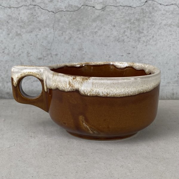 画像4: VINTAGE ANTIQUE SOUP MUG ヴィンテージ アンティーク スープマグ スープカップ 食器 陶器 /  ブラウン 茶色 カフェ 喫茶店 店舗什器 アメリカ (6) (4)