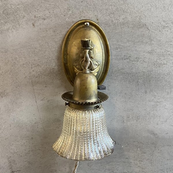 画像2: VINTAGE ANTIQUE LAMP LIGHT WALL LAMP ヴィンテージ アンティーク ライト ウォールランプ 壁付け照明 ブラケットランプ / ランプ ガラスシェード 真鍮 店舗什器 アメリカ USA (5) (2)