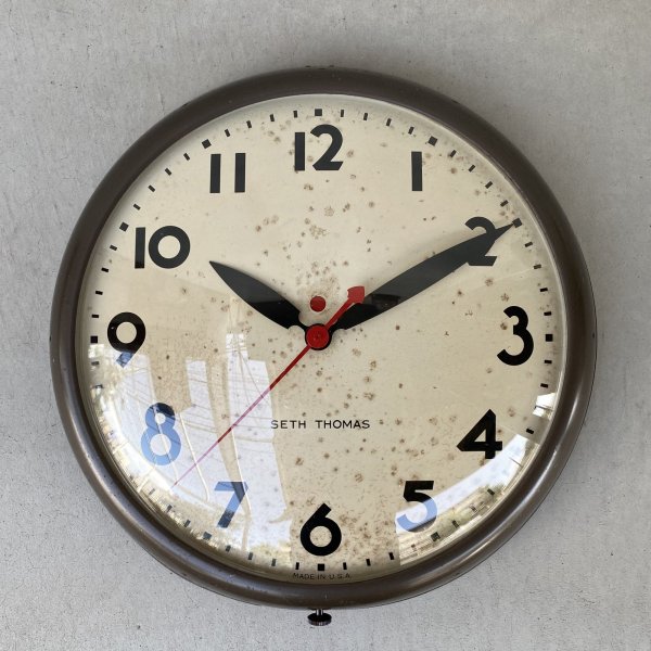 画像1: VINTAGE ANTIQUE WALL CLOCK SETH THOMAS ヴィンテージ アンティーク ウォールクロック セストーマス 壁掛け時計 / スクールクロック アイアン 鉄 丸型 店舗什器 アメリカ (1)