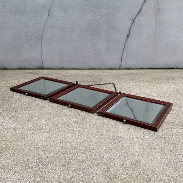 画像3: VINTAGE ANTIQUE WALL MIRROR ヴィンテージ アンティーク 鏡 ミラー 壁掛けミラー ウォールミラー 三面鏡 / ウッド 木製 折り畳み トラベルミラー 店舗什器 アメリカ (3)