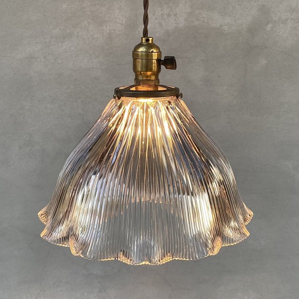 画像12: VINTAGE ANTIQUE HOLOPHANE LAMP ヴィンテージ アンティーク ホロフェーンランプ 天井照明 シーリングランプ / ライト ガラスシェード 店舗什器 アメリカ (1) (12)