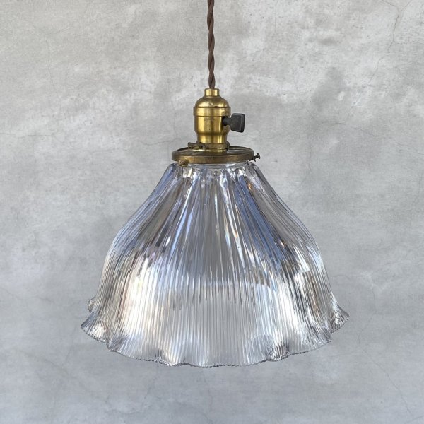 画像1: VINTAGE ANTIQUE HOLOPHANE LAMP ヴィンテージ アンティーク ホロフェーンランプ 天井照明 シーリングランプ / ライト ガラスシェード 店舗什器 アメリカ (2) (1)