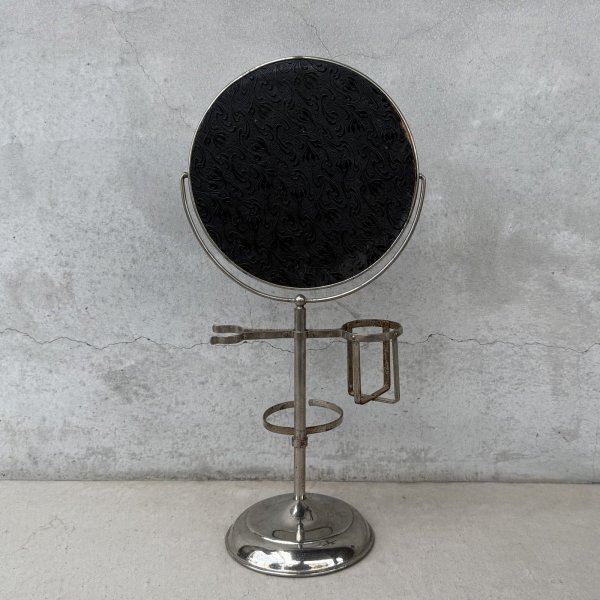 画像2: VINTAGE ANTIQUE SHAVING MIRROR ヴィンテージ アンティーク スタンドミラー 鏡 / 卓上ミラー シェービングミラー ラウンド インテリア 丸型 化粧 店舗什器 アメリカ USA  (2)