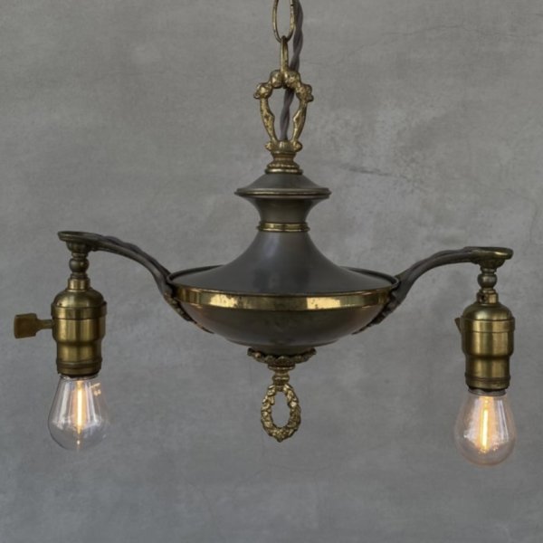 画像11: VINTAGE ANTIQUE LIGHT HUBBELL ヴィンテージ アンティーク シャンデリア 吊り下げライト  シーリングランプ 天井照明 / 2灯 ライト ペンダントライト E26 店舗什器 アメリカ USA (1) (11)