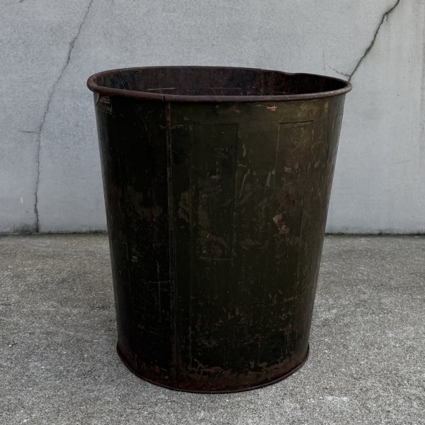 画像4: VINTAGE ANTIQUE TRASH CAN BUCKET ヴィンテージ アンティーク ゴミ箱 ダストボックス バケツ / 缶 インダストリアル 収納 カーキ 店舗什器 アメリカ (2) (4)