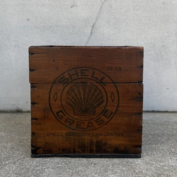 画像2: VINTAGE ANTIQUE WOOD CRATE WOODEN BOX SHELL ヴィンテージ アンティーク シェル ウッドボックス 木箱 /  コレクタブル アドバタイジング モーター系 ガレージ インテリア ケース 収納 店舗什器 企業物 アメリカ USA  (2)