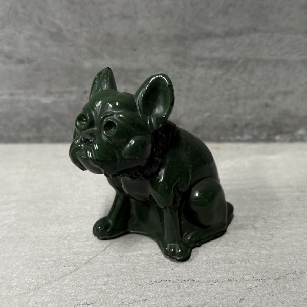 画像1: VINTAGE ANTIQUE  BULLDOG ヴィンテージ アンティーク フレンチブルドッグ オブジェ / コレクタブル ディスプレイ インテリア ガラス グリーン 置物 犬 動物 緑 アメリカ (1) (1)