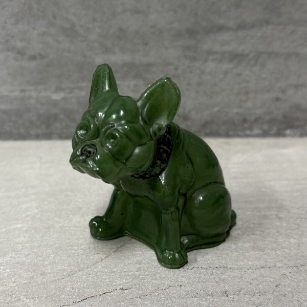 画像1: VINTAGE ANTIQUE  BULLDOG ヴィンテージ アンティーク フレンチブルドッグ オブジェ / コレクタブル ディスプレイ インテリア ガラス グリーン 置物 犬 動物 緑 アメリカ (2) (1)