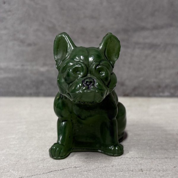 画像2: VINTAGE ANTIQUE  BULLDOG ヴィンテージ アンティーク フレンチブルドッグ オブジェ / コレクタブル ディスプレイ インテリア ガラス グリーン 置物 犬 動物 緑 アメリカ (2) (2)