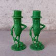 画像1: VINTAGE ANTIQUE PLANTERS MR PEANUT ヴィンテージ アンティーク ミスターピーナッツ ソルト＆ペッパー 塩胡椒入れ / コレクタブル キャラクター オブジェ ディスプレイ 緑色 雑貨 企業物 アメリカ (1)