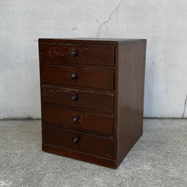 画像1: アンティーク 昭和レトロ 古道具 小引き出し 棚 チェスト / レターケース 書類入れ ５段 木製 収納 家具 古民家 蔵 うぶだし (1)