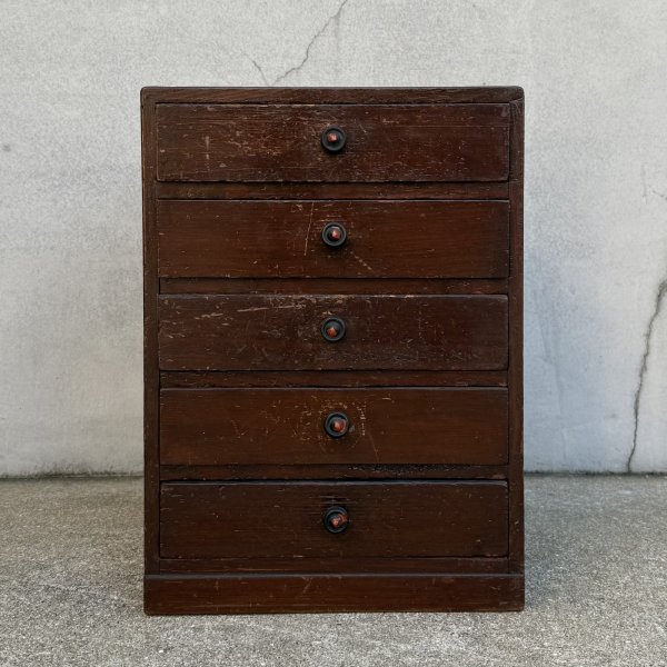 画像2: アンティーク 昭和レトロ 古道具 小引き出し 棚 チェスト / レターケース 書類入れ ５段 木製 収納 家具 古民家 蔵 うぶだし (2)