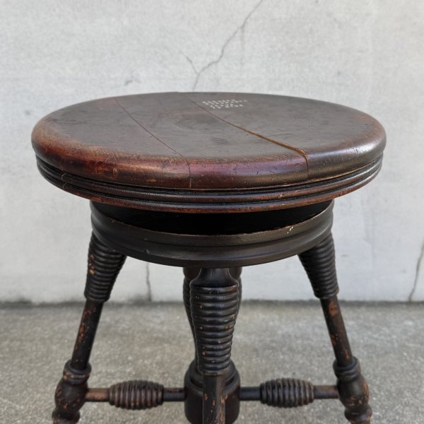 画像9: VINTAGE ANTIQUE PIANO CHAIR STOOL  ヴィンテージ アンティーク ピアノチェア スツール 椅子 / 回転いす ウッド 木製 家具 店舗什器 アメリカ (3) (9)