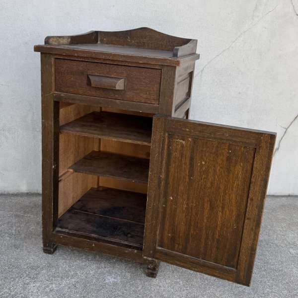 画像7: アンティーク 昭和レトロ 古道具 棚 花台 ベッドサイドテーブル キャビネット / 木製 収納棚 電話台 家具 小物入れ 古民家 蔵 うぶだし (7)