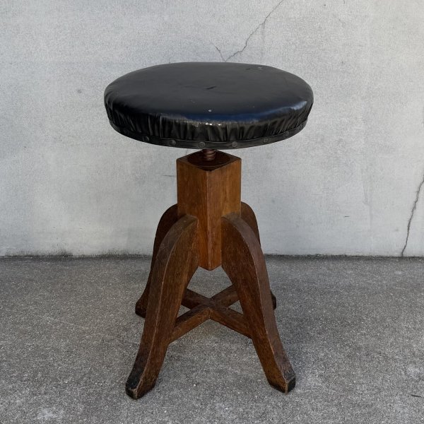 画像1: ヴィンテージ アンティーク 昭和レトロ 古道具 ドクターチェア 椅子 スツール / 回転いす 丸椅子 木製 家具 病院 店舗什器 日本 (1)
